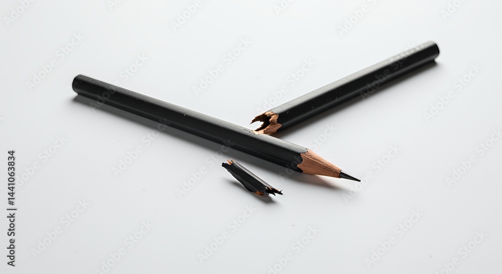 Broken Mechanical Pencil Displayed on White Surface with Subtle Failures In Office Stationary Broken Mechanical Pencil Displayed on White Surface with Subtle Failures In Office Stationary