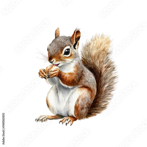 Adorable Watercolor Squirrel Enjoying a Nut