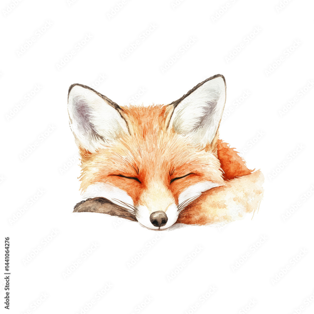 Fototapeta premium Watercolor Painting of a Sleeping Red Fox