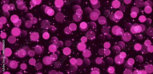 Obraz na płótnie Pink bokeh with stars and sparkles, shiny overlay decoration, abstract Christmas background. Vector illustration. w salonie