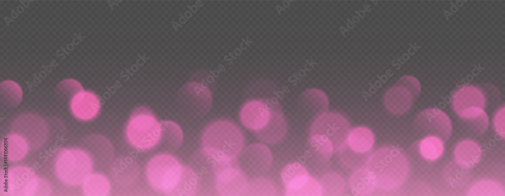 Pink bokeh, blurred background with sparkling lights, blurry glitter effect. Bright soft abstract background. Vector illustration.