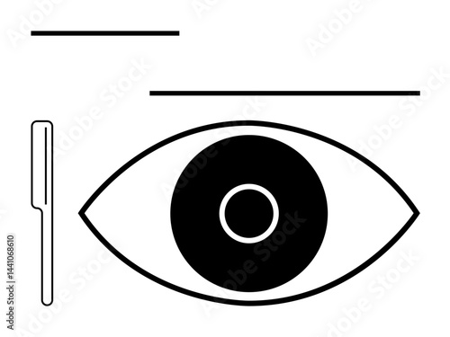 Simplistic eye outline with bold black lines surrounded by minimal linear shapes and patterns. Ideal for vision, observation, clarity, creativity, focus, design concepts, and simple landing page