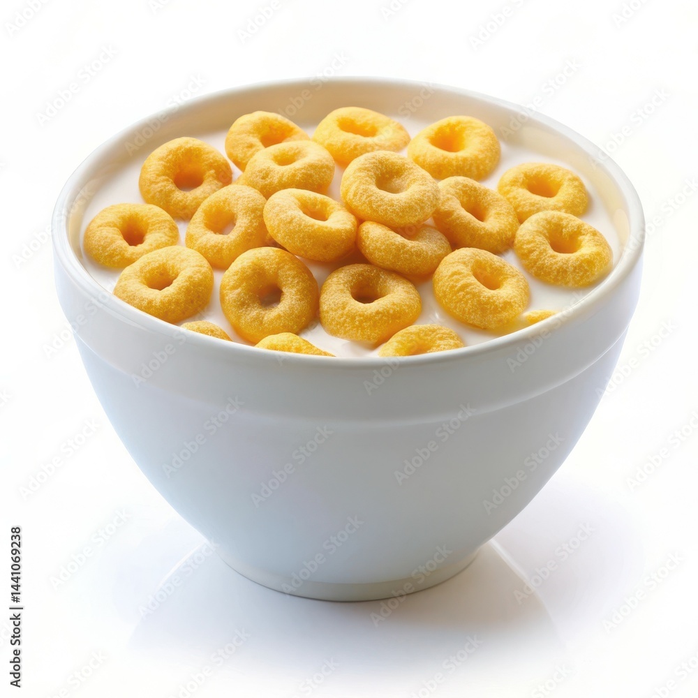 Bowl Of Breakfast Cereal Rings With Milk For Kids Healthy Meal Bowl Of Breakfast Cereal Rings With Milk For Kids Healthy Meal