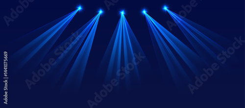 Obraz na płótnie Blue lasers background., glowing rays or neon beams on the stage, bright futuristic backdrop. Concert or nightclub spotlights. Vector illustration. w salonie