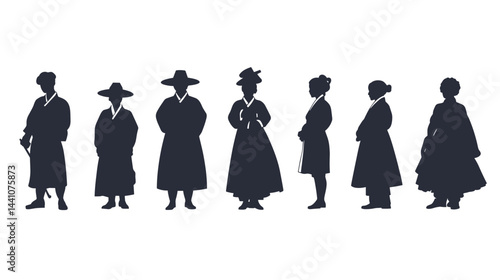 Wallpaper Mural Silhouettes of Koreans in traditional clothing, capturing Korean heritage and traditional style. Torontodigital.ca