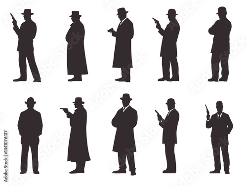 Silhouetted figures evoke a sense of old-fashioned crime, danger, and suspenseful tension.