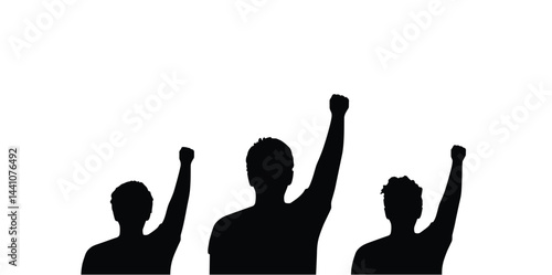 Silhouette of figures with raised fists in solidarity, showcasing unity, power, and determination.