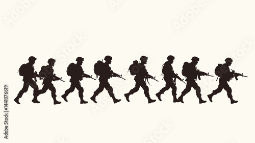 Silhouette of Armed Soldiers Marching in Formation