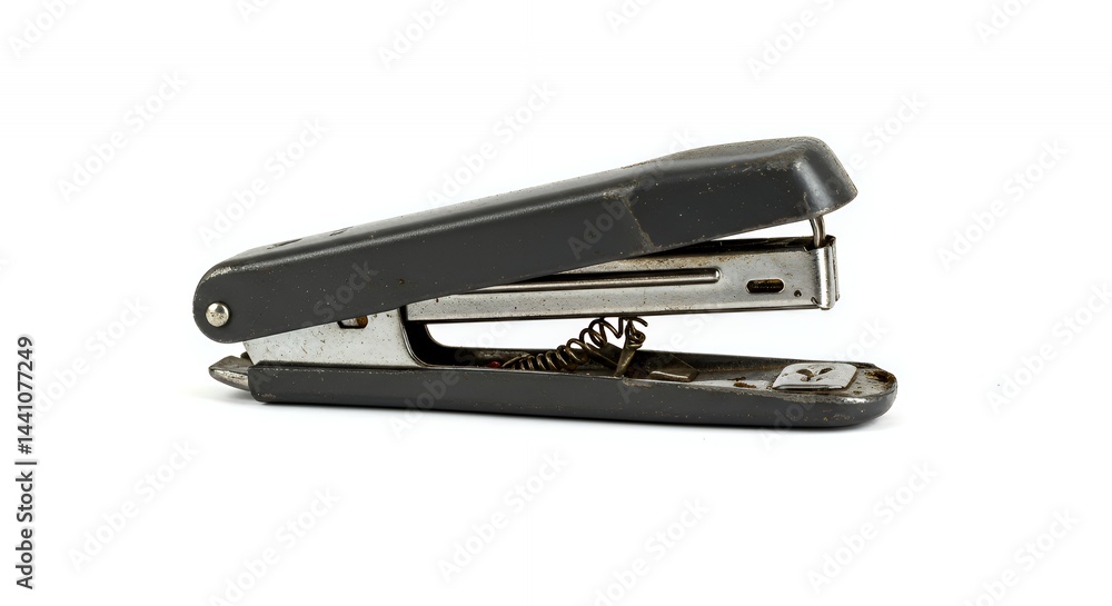 Defunct Black Stapler Springs Exposed and Bent Isolated Against Pure White Damage Detailed Background Object Reuse and Recycle for Earth Day Campaign Defunct Black Stapler Springs Exposed and Bent Isolated Against Pure White Damage Detailed Background Object Reuse and Recycle for Earth Day Campaign