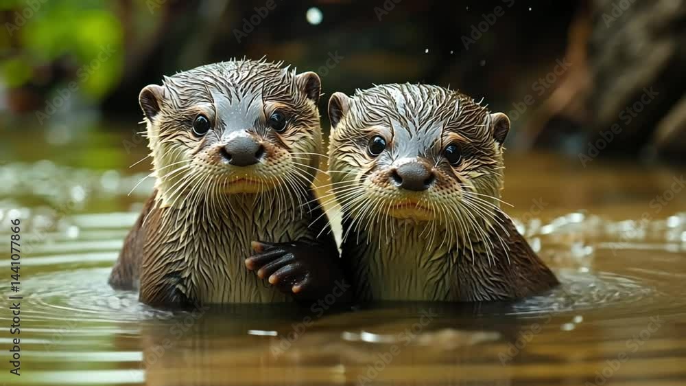 Adorable Otter Duo in Their Aquatic Habitat Adorable Otter Duo in Their Aquatic Habitat