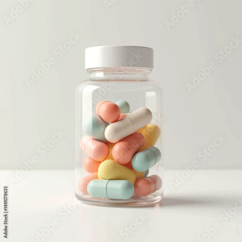 suppliments,3d suppliments bottle,realistic suppliments, transparent suppliment bootlles, tablets, multiple bottles,medicine,without label,glass jar multi color,capsules, omega 3 capsules, vitamins,  