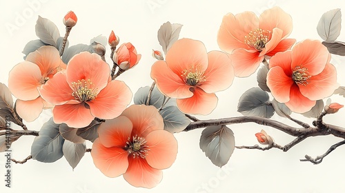 Delicate floral blossoms in soft peachy hues.