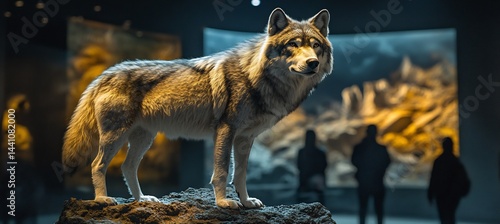Photorealistic 3D Render Life Size Dire Wolf Model Museum Gallery Ambient Lighting