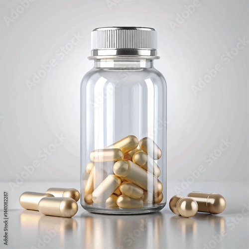 suppliments,3d suppliments bottle,realistic suppliments, transparent suppliment bootlles, tablets, multiple bottles,medicine,without label,glass jar multi color,capsules, omega 3 capsules, vitamins,  