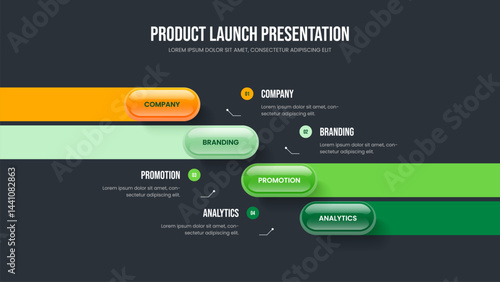 Creative Performance 4 Option Diagram Presentation Template. Professional Plan Slide Design Vector Illustration. Advertising Profile Four Element Infographic Slideshow Layout.
