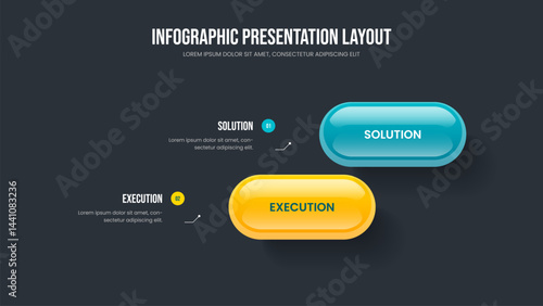 Investor Plan 2 Option Infographic Frame Layout. Visual Overview Two Element Diagram Presentation Design. Enterprise Portfolio Slideshow Template Vector Illustration.