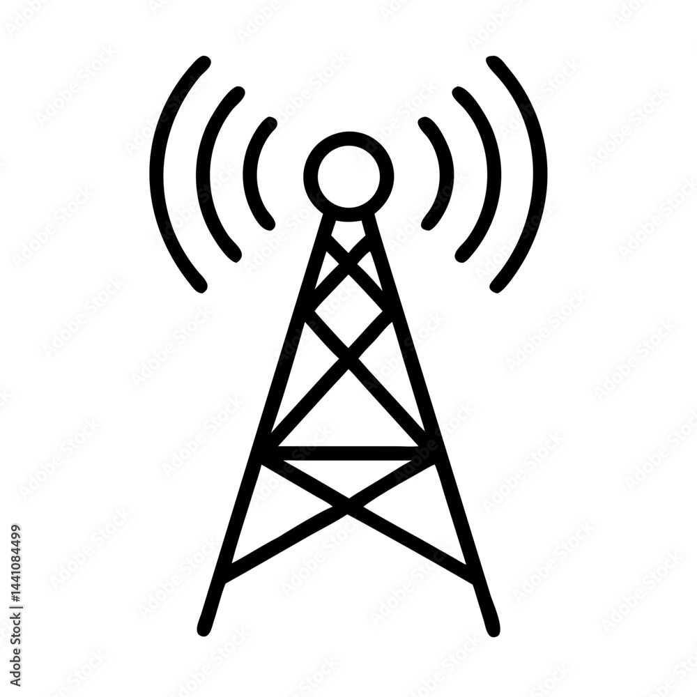 Antenna with waves icon, modern style, black and white, for signal transmission Antenna with waves icon, modern style, black and white, for signal transmission