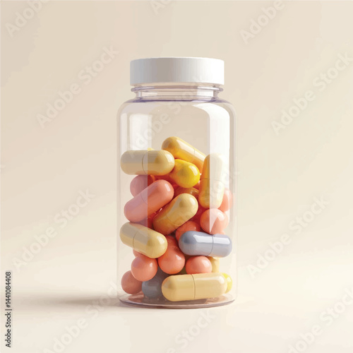 suppliments,3d suppliments bottle,realistic suppliments, transparent suppliment bootlles, tablets, multiple bottles,medicine,without label,glass jar multi color,capsules, omega 3 capsules, vitamins,  