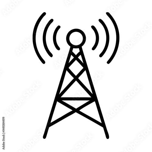 Antenna with waves icon, modern style, black and white, for signal transmission