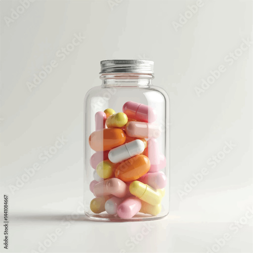 suppliments,3d suppliments bottle,realistic suppliments, transparent suppliment bootlles, tablets, multiple bottles,medicine,without label,glass jar multi color,capsules, omega 3 capsules, vitamins,  