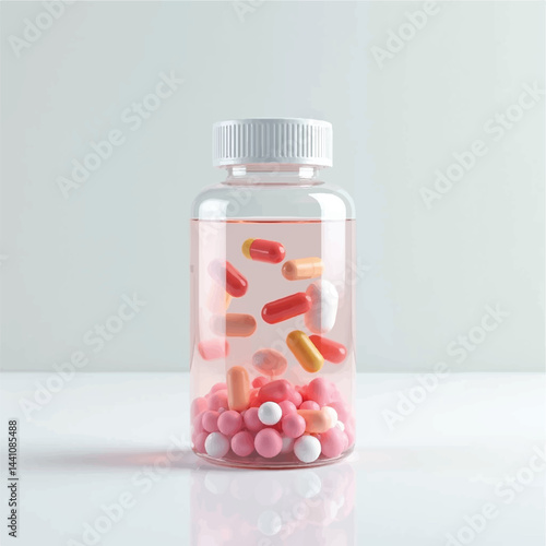 suppliments,3d suppliments bottle,realistic suppliments, transparent suppliment bootlles, tablets, multiple bottles,medicine,without label,glass jar multi color,capsules, omega 3 capsules, vitamins,  