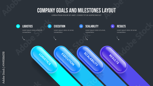 Business Overview Slideshow Template Vector Illustration. Consulting Introduction Four Element Infographic Frame Design. Advertising Proposal 4 Step Diagram Presentation Layout.