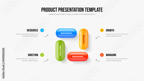 Professional Portfolio 4 Step Infographic Presentation Template. Creative Report Frame Design Vector Illustration. Financial Campaign Four Element Diagram Slide Layout.