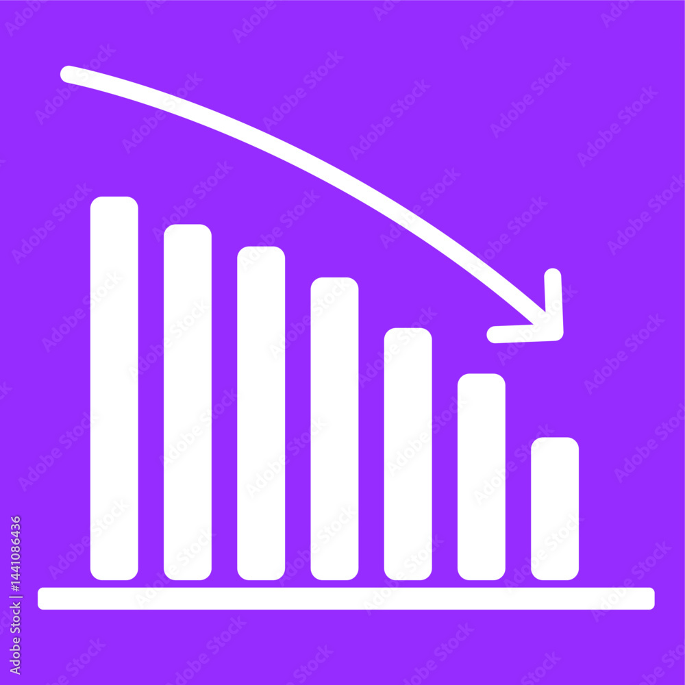 Graph in decreasing bars with purple background Graph in decreasing bars with purple background