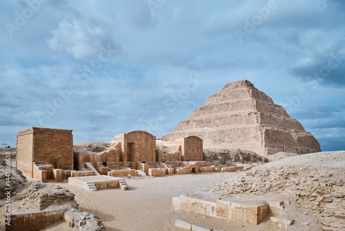 Saqqara, Egypt - January 2, 2024: The Pyramid of Djoser (or Djeser and Zoser), or Step Pyramid in the Saqqara necropolis