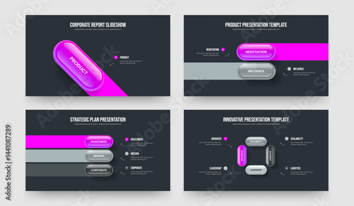 Digital Planning One Two Three Four Step Infographic Slide Design Vector Illustration Collection. Marketing Campaign 1 2 3 4 Element Diagram Slideshow Template Set.