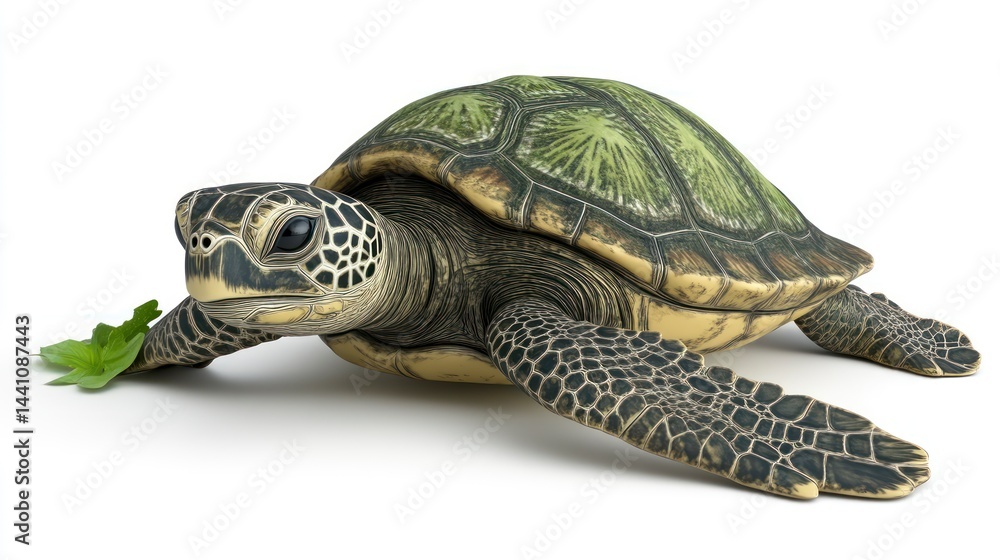 Obraz premium A detailed illustration of a sea turtle with vibrant green shell perfect for nature and wildli
