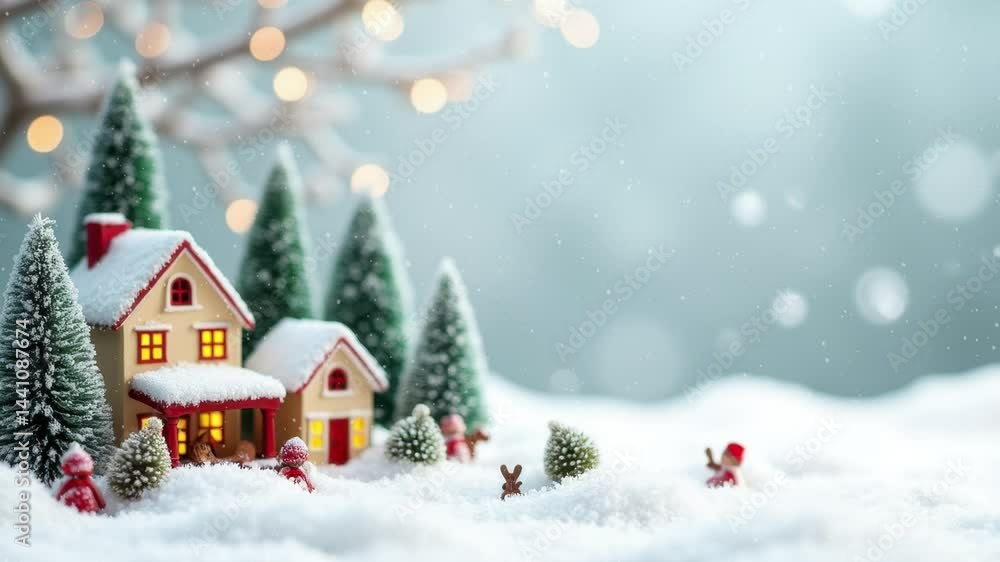 Small toy house in the snow with trees Small toy house in the snow with trees