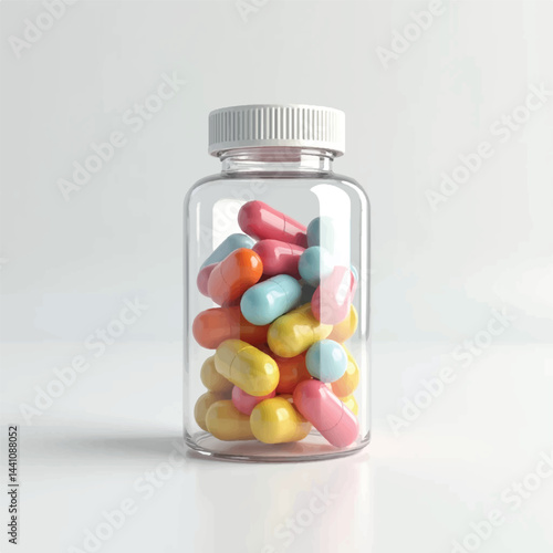 suppliments,3d suppliments bottle,realistic suppliments, transparent suppliment bootlles, tablets, multiple bottles,medicine,without label,glass jar multi color,capsules, omega 3 capsules, vitamins,  