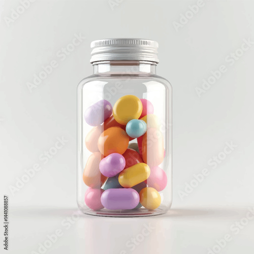 suppliments,3d suppliments bottle,realistic suppliments, transparent suppliment bootlles, tablets, multiple bottles,medicine,without label,glass jar multi color,capsules, omega 3 capsules, vitamins,  