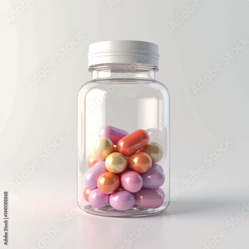suppliments,3d suppliments bottle,realistic suppliments, transparent suppliment bootlles, tablets, multiple bottles,medicine,without label,glass jar multi color,capsules, omega 3 capsules, vitamins,  