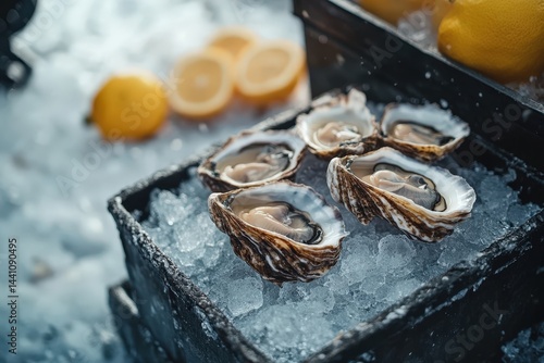 Wallpaper Mural Fresh Oysters and Seafood Displayed on Crushed Ice at Outdoor Market Torontodigital.ca