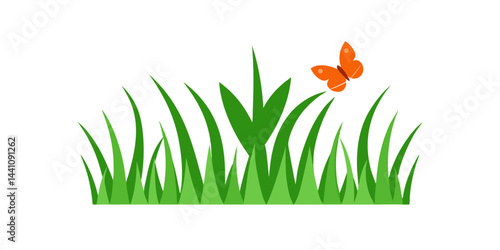 Grass with butterfly graphics vector illustration