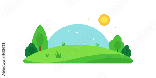 Magical grassland scene vector illustration