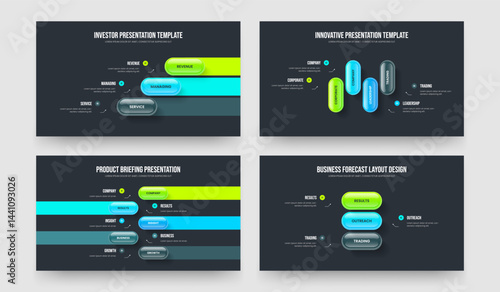 Digital Report 3 4 5 3 Option Diagram Slideshow Layout Collection. Professional Profile Three Four Five Three Step Infographic Frame Template Vector Illustration Set.