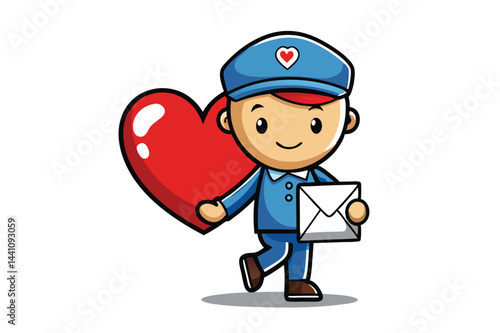 Mail carrier delivers love with a heartwarming smile in a playful vector illustration depicting affection and connection