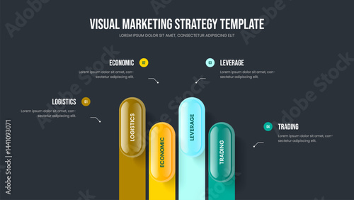 Market Plan Slide Layout Vector Illustration. Project Portfolio 4 Step Infographic Presentation Template. Product Planning Four Element Diagram Frame Design.
