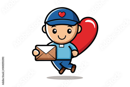 Mail carrier delivers love with a heartwarming smile in a playful vector illustration depicting affection and connection
