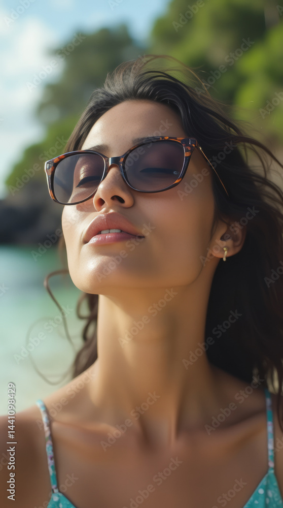 Asian Woman with Her Sunglasses on in the Galápagos Islands Asian Woman with Her Sunglasses on in the Galápagos Islands