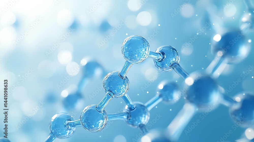 Close-up of a molecular structure with blue spheres connected by bonds Close-up of a molecular structure with blue spheres connected by bonds