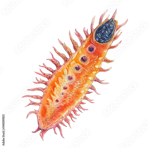 Protozoan With Beating Cilia, watercolor vector, isolated on a white background.