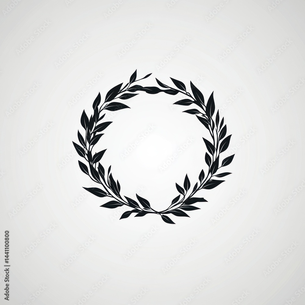 Obraz premium Simple black leaf wreath frame on light background. Possible use graphic design, invitations, stationary