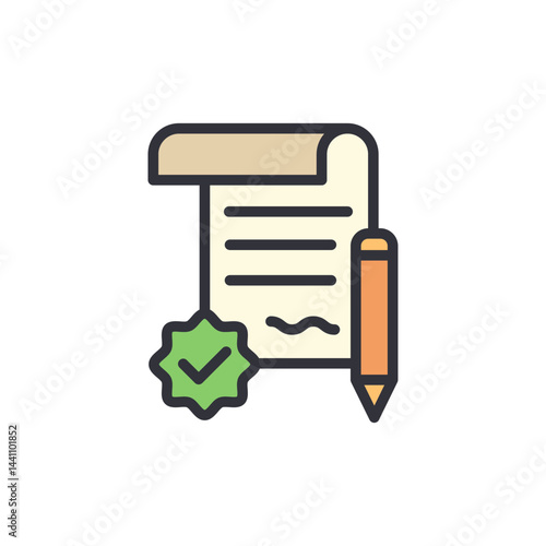 Employment contract colored icons, minimalist vector illustration ,simple transparent graphic element .Isolated on white background