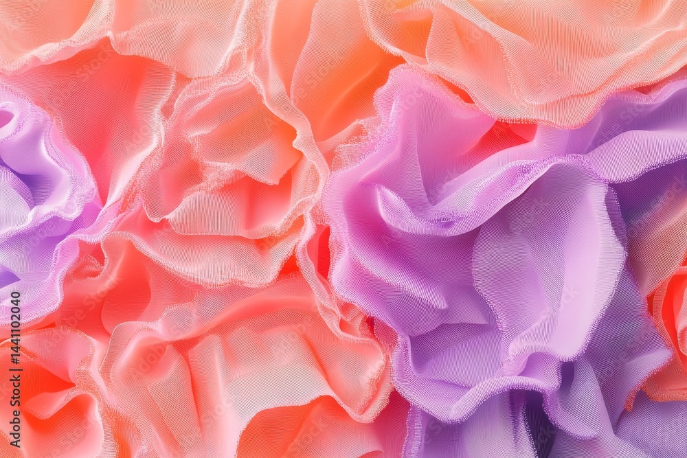Fototapeta premium Close-up view of vibrant, ruffled fabric layers in soft pastel hues.