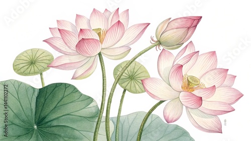 Wallpaper Mural "High-Resolution Watercolor Lotus Flower Illustration on White Background" Torontodigital.ca