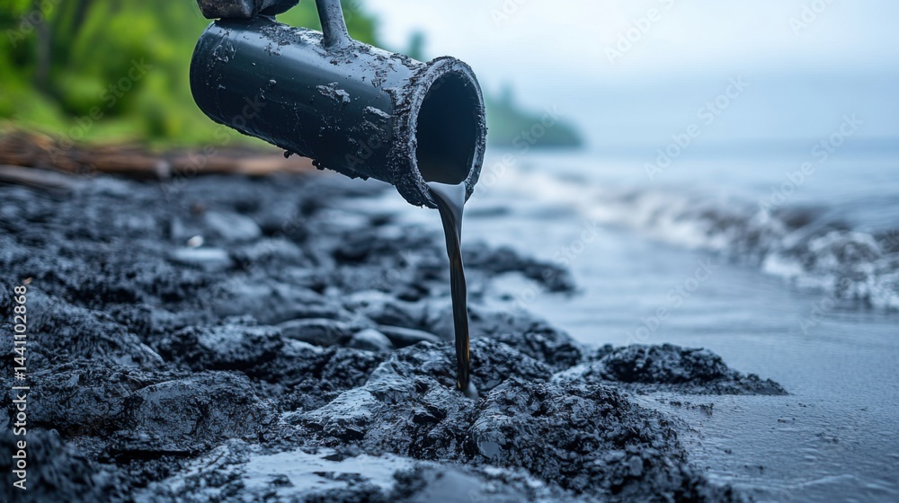 Oil Spill Cleanup Efforts on Shoreline with Environmental Impact